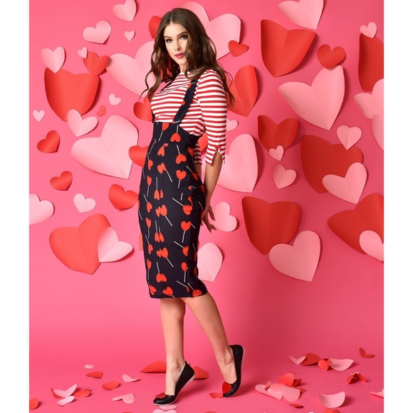 Unique Vintage Dresses & Skirts - heart lollipops suspender midi skirt size medium 6